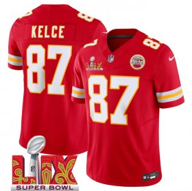 Men\'s Kansas City Chiefs #87 Travis Kelce Red 2025 Super Bowl LIX Patch F.U.S.E. Vapor Limited Stitched Football Jersey