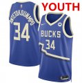 Cheap Youth Milwaukee Bucks #34 Giannis Antetokounmpo Royal 2024-25 City Edition Stitched Basketball Jersey