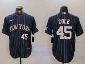 Men\'s New York Yankees #45 Gerrit Cole Navy Pinstripe Fashion Cool Base Jerseys