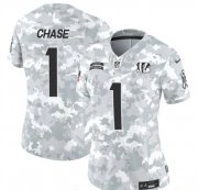 Cheap Women's Cincinnati Bengals #1 Ja'Marr Chase 2024 F.U.S.E Arctic Camo Salute To Service Limited Stitched Football Jersey(Run Small)