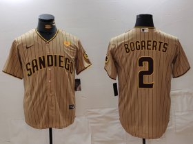 Cheap Men\'s San Diego Padres #2 Xander Bogaerts Khaki With PS Patch Cool Base Stitched Jersey