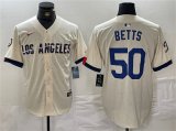 Wholesale Cheap Men's Los Angeles Dodgers #50 Mookie Betts Cream Stitched Baseball Jersey