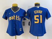 Wholesale Cheap Women's Seattle Mariners #51 Ichiro Suzuki Blue 2023 City Connect Cool Base Stitched Jersey