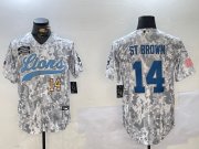 Cheap Men's Detroit Lions #14 Amon-Ra St. Brown 2024 Arctic Camo Salute To Service Stitched Baseball Jerseys