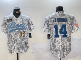 Cheap Men\'s Detroit Lions #14 Amon-Ra St. Brown 2024 Arctic Camo Salute To Service Stitched Baseball Jerseys