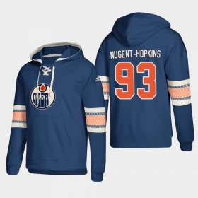 Wholesale Cheap Edmonton Oilers #93 Ryan Nugent-Hopkins Royal adidas Lace-Up Pullover Hoodie