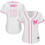 Wholesale Cheap Brewers #19 Robin Yount White/Pink Fashion Women's Stitched MLB Jersey