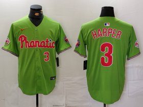 Men\'s Philadelphia Phillies #3 Bryce Harper Number Green With Patch Stitched Cool Base Nike Jersey