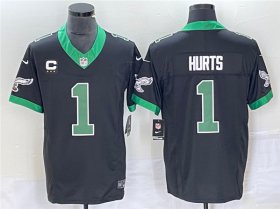 Wholesale Cheap Men\'s Philadelphia Eagles #1 Jalen Hurts Black 2023 F.U.S.E. Vapor Untouchable With C Patch Stitched Football Jersey