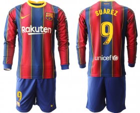 Wholesale Cheap Men 2020-2021 club Barcelona home long sleeve 9 red Soccer Jerseys