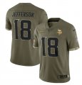 Wholesale Cheap Men's Minnesota Vikings #18 Justin Jefferson 2022 Olive Salute To Service Limited Stitched Jersey