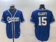 Men's Dallas Cowboys #15 Ezekiel Elliott Light Blue Cool Base Stitched Baseball Jersey