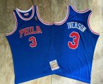 Wholesale Cheap Men's Philadelphia 76ers #3 Allen Iverson 1996-97 Blue Hardwood Classics Soul AU Throwback Jersey