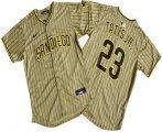 Cheap Men's San Diego Padres #23 Fernando Tatis Jr Khaki Pinstripe Limited Stitched Jersey