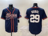 Cheap Men's Detroit Tigers #29 Tarik Skubal Navy With Patch Cool Base Stitched Baseball Jersey