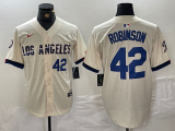 Wholesale Cheap Men's Los Angeles Dodgers #42 Jackie Robinson Number Cream 2024 City Connect Limited Stitched Jerseys