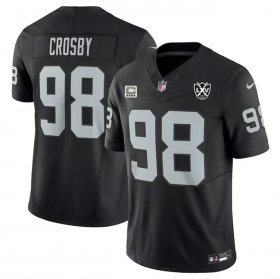 Cheap Men\'s Las Vegas Raiders #98 Maxx Crosby Black 2024 F.U.S.E With 4-Star C Patch And 65th Anniversary Patch Vapor Stitched Football Jersey