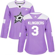 Wholesale Cheap Adidas Stars #3 John Klingberg Purple Authentic Fights Cancer Women's Stitched NHL Jersey