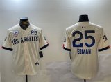 Cheap Men's Los Angeles Dodgers #25 Tommy Edman Cream 2024 World Series With No. 34 Patch City Connect Limited Stitched Baseball Jersey