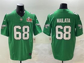 Men\'s Philadelphia Eagles #68 Jordan Mailata Green 2025 Super Bowl LIX Patch F.U.S.E. Throwback Vapor Untouchable Limited Stitched Football Jersey