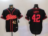 Cheap Men's San Francisco 49ers #42 Ronnie Lott Black With Patch Cool Base Stitched Baseball Jerseys