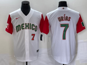 Wholesale Cheap Men's Mexico Baseball #7 Julio Urias Number 2023 White Red World Classic Stitched Jersey 51