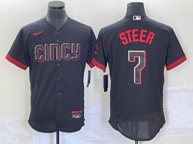 Wholesale Cheap Men\'s Cincinnati Reds Spencer Steer Black 2023 City Connect Flex Base Stitched Jersey 1