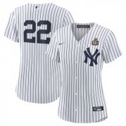 Cheap Women's New York Yankees #22 Juan Soto White 2024 World Series Cool Base Stitched Baseball Jersey(Run Small)