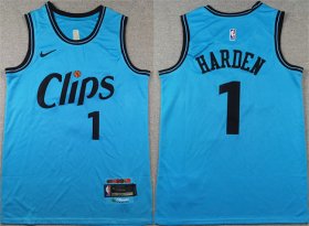 Cheap Men\'s Los Angeles Clippers #1 James Harden Light Blue 2024 City Edition Stitched Jersey