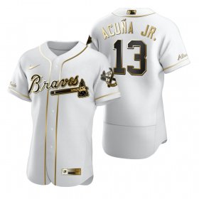 Wholesale Cheap Atlanta Braves #13 Ronald Acuna Jr. White Nike Men\'s Authentic Golden Edition MLB Jersey