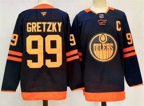 Cheap Men\'s Edmonton Oilers #99 Wayne Gretzky Navy 2024-25 C Patch Stitched Jersey