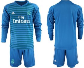 Wholesale Cheap Real Madrid Blank Blue Goalkeeper Long Sleeves Soccer Club Jersey