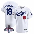 Cheap Men's Los Angeles Dodgers #18 Yoshinobu Yamamoto White 2024 World Series Champions Home Limited Stitched Baseball Jersey