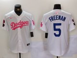 Cheap Men's Los Angeles Dodgers #5 Freddie Freeman White Pink Vin & Kobe Patch Stitched Baseball Jersey