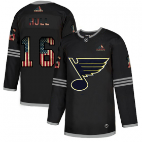 Wholesale Cheap St. Louis Blues #16 Brett Hull Adidas Men\'s Black USA Flag Limited NHL Jersey