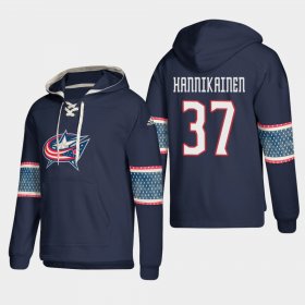 Wholesale Cheap Columbus Blue Jackets #37 Markus Hannikainen Blue adidas Lace-Up Pullover Hoodie