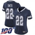 Wholesale Cheap Nike Cowboys #22 Emmitt Smith Navy Blue Team Color Women's Stitched NFL 100th Season Vapor Limited Jersey