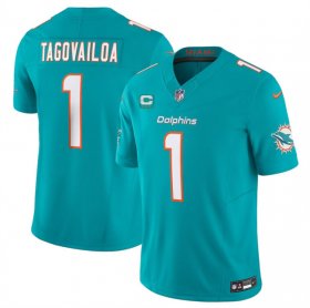 Cheap Men\'s Miami Dolphins #1 Tua Tagovailoa Aqua F.U.S.E With 3-Star C Patch Vapor Limited Stitched Football Jersey