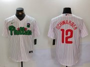 Cheap Men's Philadelphia Phillies #12 Kyle Schwarber White Green Cool Base Stitched Jersey