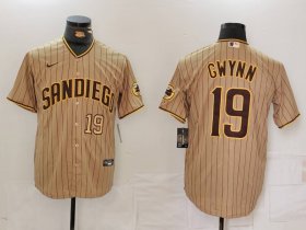 Cheap Men\'s San Diego Padres #19 Tony Gwynn Khaki Team Logo Stitched Cool Base Nike Jerseys