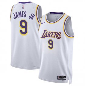 Cheap Men\'s Los Angeles Lakers #9 Bronny James Jr. White 2024 Draft Association Edition Stitched Basketball Jersey