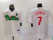 Cheap Men's Philadelphia Phillies #7 Trea Turner White Green Cool Base Stitched Jersey