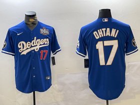 Cheap Men\'s Los Angeles Dodgers #17 Shohei Ohtani 2024 World Series Champions Cool Base Stitched Baseball Jersey