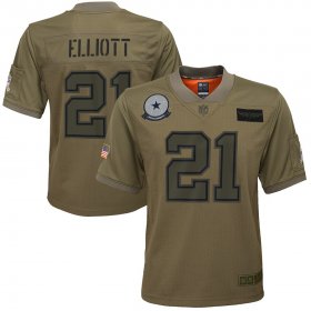 Wholesale Cheap Youth Dallas Cowboys #21 Ezekiel Elliott Nike Camo 2019 Salute to Service Game Jersey