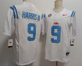 Cheap Men\'s Ole Miss Rebels #9 Tre Harris III White FUSE College Stitched Jersey