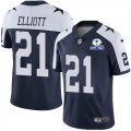 Wholesale Cheap Nike Cowboys #21 Ezekiel Elliott Navy Blue Thanksgiving Men's Stitched With Established In 1960 Patch NFL Vapor Untouchable Limited Throwback Jersey