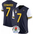 Cheap Men's Michigan Wolverines #7 Donovan Edwards 2023 F.U.S.E. Navy White Rose Bowl Patch Stitched Jersey