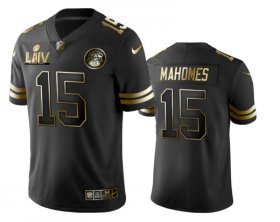 Wholesale Cheap Men\'s Kansas City Chiefs #15 Patrick Mahomes Black Super Bowl LIV Golden Edition Jersey