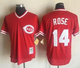 Wholesale Cheap Mitchell And Ness Reds #14 Pete Rose Red Throwback Stitched MLB Jersey