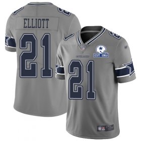 Wholesale Cheap Nike Cowboys #21 Ezekiel Elliott Gray Men\'s Stitched With Established In 1960 Patch NFL Limited Inverted Legend Jersey